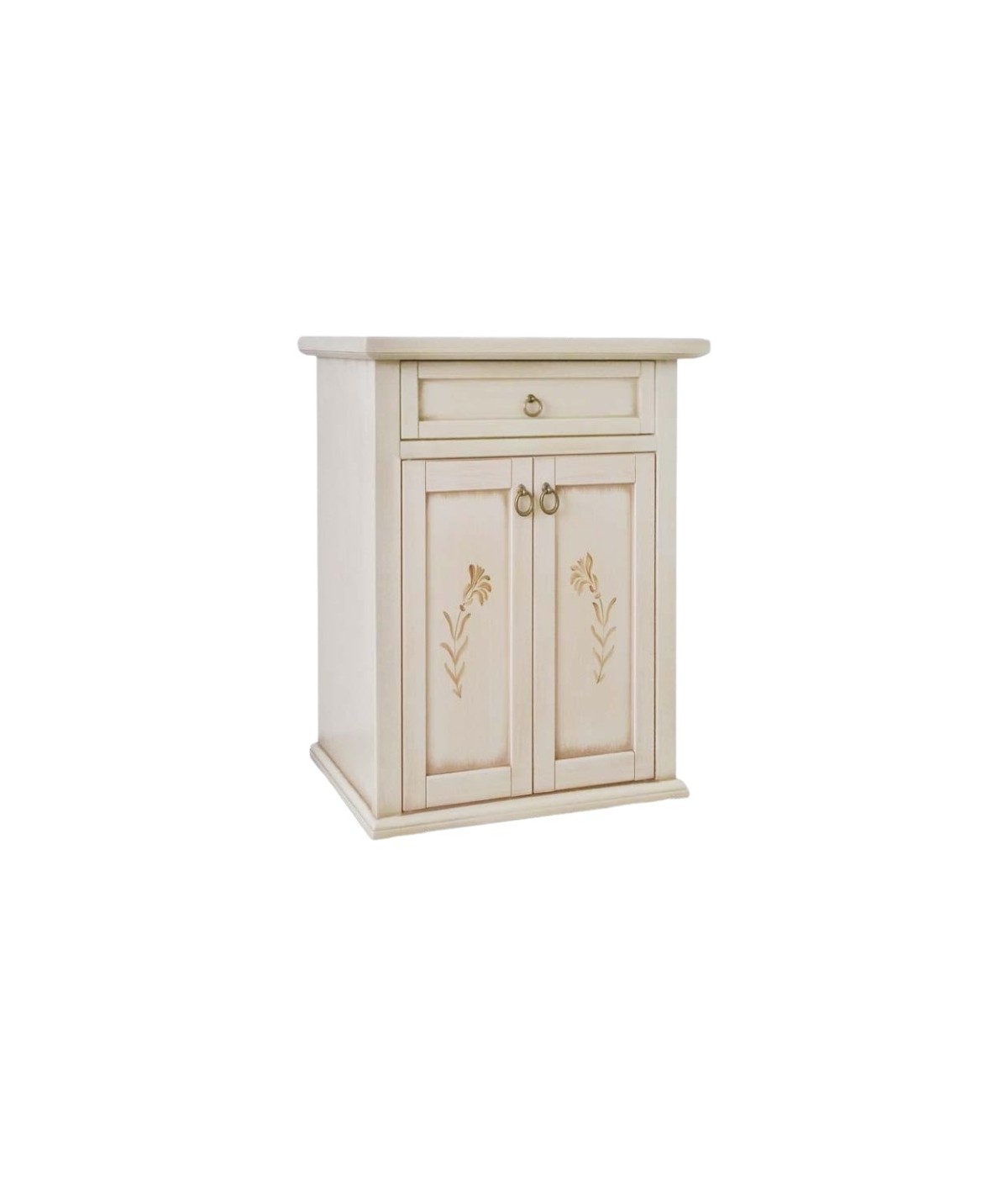 MOBILI 2G - Porta telefono shabby 2 porte 1 cassetto avorio anticato decori 60x32x76 vista frontale