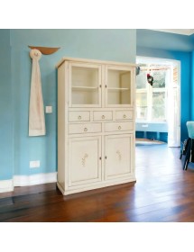 MOBILI 2G - Dispensa 4 porte 5 cassetti legno avorio anticato decori shabby 120x41x187 VISTA FRONTALE