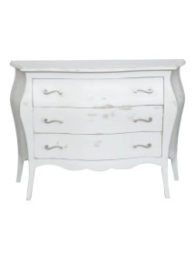 MOBILI 2G - Cassettiera 3 cassetti bombata legno shabby bianco consumato 116x45x85 vista frontale