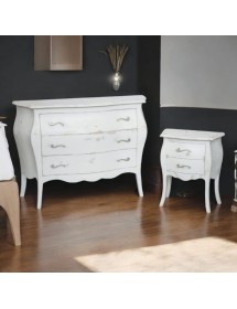 MOBILI 2G - Cassettiera 3 cassetti bombata legno shabby bianco consumato 99x41x85 - 116x45x85 vista frontale
