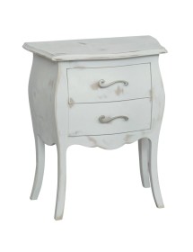 MOBILI 2G - Comodino 2 cassetti bombato legno shabby bianco consumato 50x30x60 vista frontale