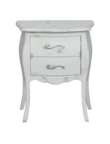 MOBILI 2G - Comodino 2 cassetti bombato legno shabby bianco consumato 50x30x60 vista frontale