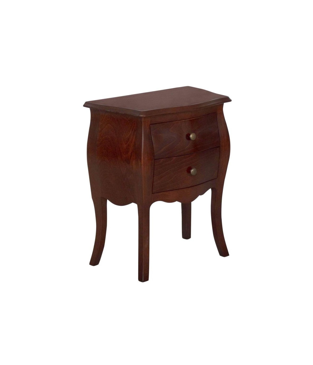 MOBILI 2G - Comodino 2 cassetti sagomato legno tinta noce scuro 50x30x60 VISTA FRONTALE