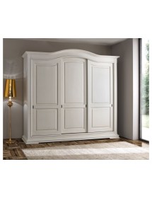 MOBILI 2G - ARMADIO CLASSICO IN LEGNO BIANCO OPACO 3 PORTE SCORREVOLI  L.294 P.68 H.265