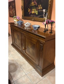 MOBILI 2G - Credenza Madia in Legno Massello 2 Ante e 2 Cassetti Noce Bassano Intarsio 213x55x108H (505F)