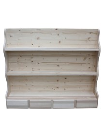 MOBILI 2G - Piattaia 4 cassetti con ripiani classica legno grezzo L.121 P.24 H.102 vista frontale