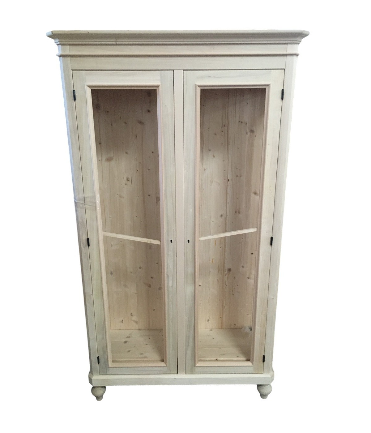 MOBILI 2G - VETRINA CLASSICA 2 PORTE IN LEGNO GREZZO L.111 P.42 H.192 vista frontale
