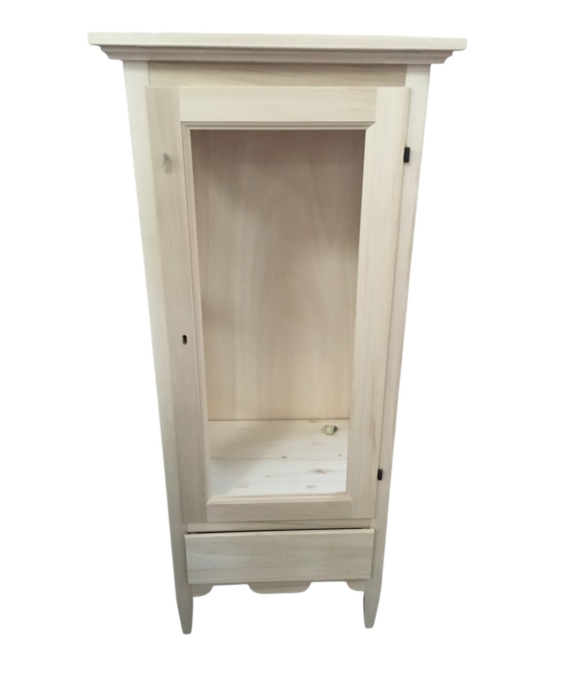 MOBILI 2G - VETRINA CLASSICA 1 ANTA 1 CASSETTO IN LEGNO GREZZO L.57 P.40 H.134 vista frontale