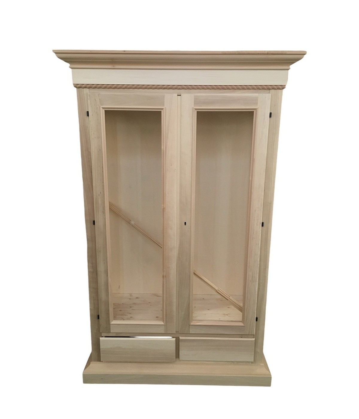 MOBILI 2G - VETRINA CLASSICA 2 PORTE IN LEGNO GREZZO L.125 P.48 H.196 vista frontale