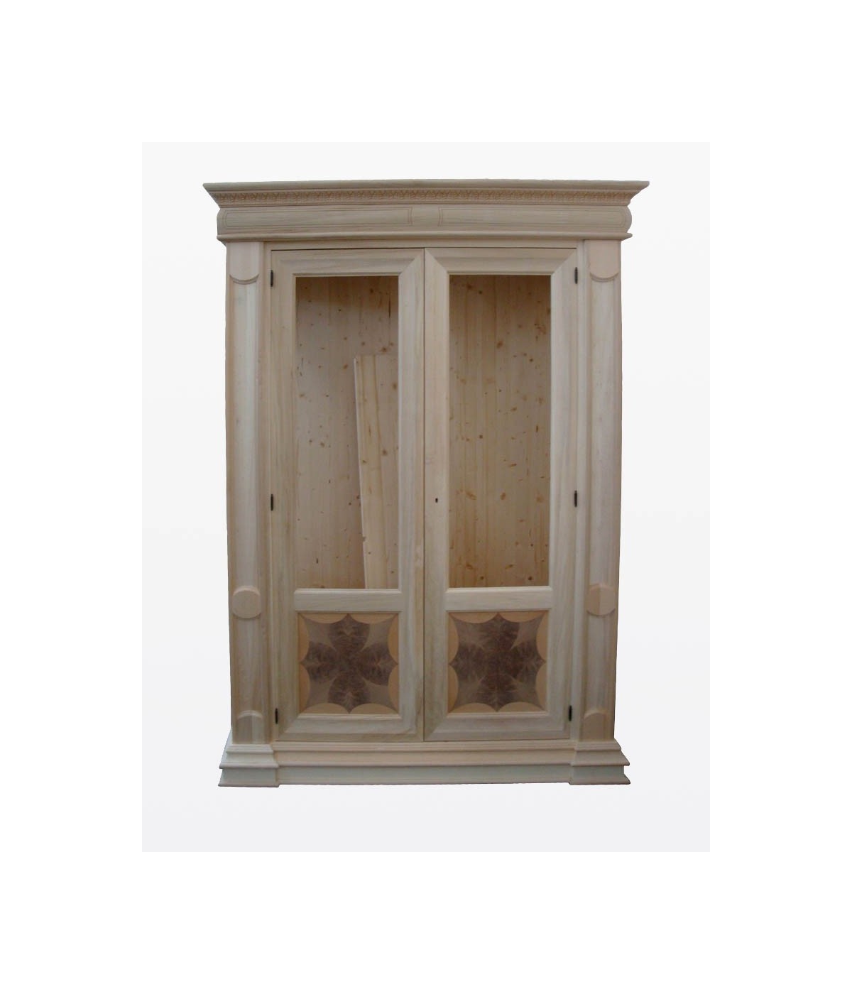 MOBILI 2G - VETRINA CLASSICA 2 ANTE GREZZA IN LEGNO L.168 P.52 H.217 VISTA FRONTALE