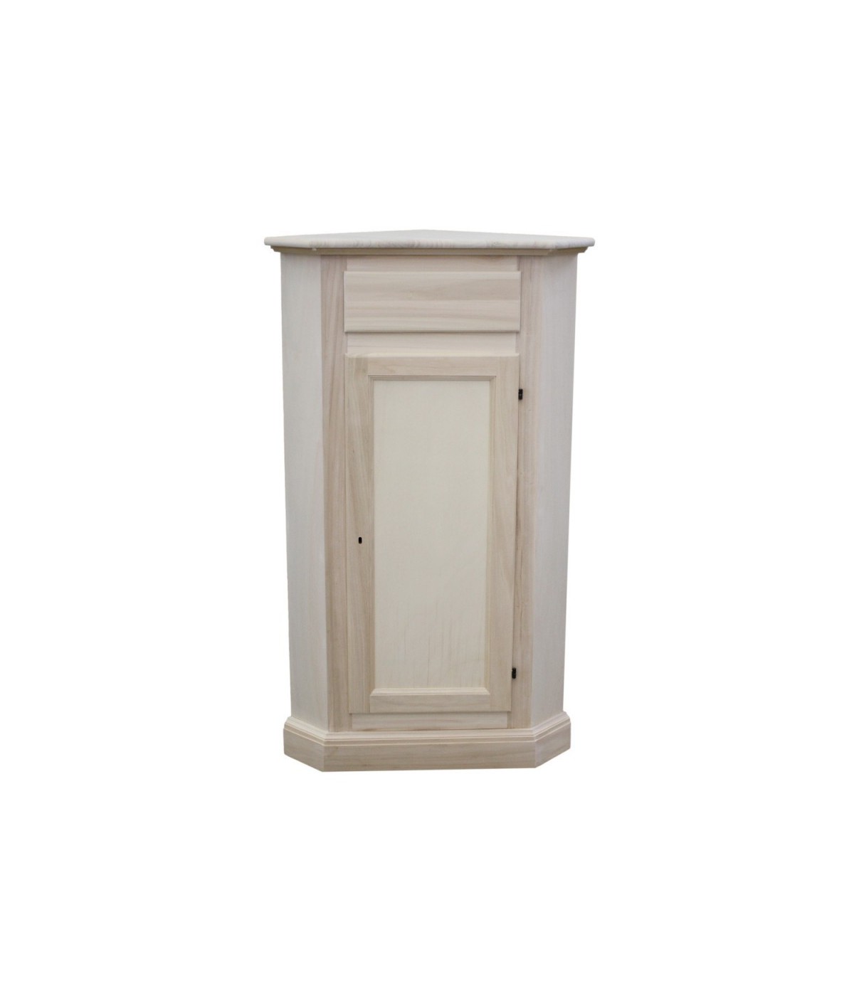 MOBILI 2G - ANGOLARE IN LEGNO CLASSICO 1 PORTA 1 CASSETTO GREZZO L.54 X 54 H.130 vista frontale