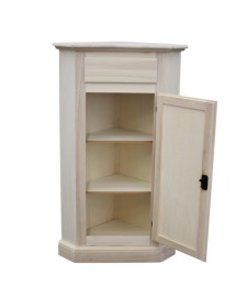 MOBILI 2G - ANGOLARE IN LEGNO CLASSICO 1 PORTA 1 CASSETTO GREZZO L.54 X 54 H.130 vista frontale