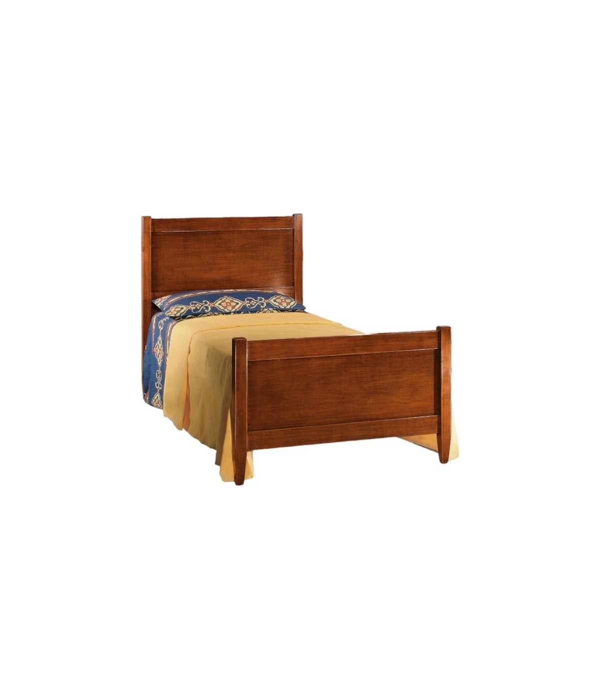 MOBILI 2G - Letto 1 piazza e mezza legno arte povera tinta noce 131x210x108 vista frontale