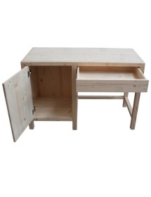 MOBILI 2G - SCRIVANIA PORTA FRIGO IN LEGNO MASSELLO ABETE GREZZO L.120 P.55 H.80 vista frontale