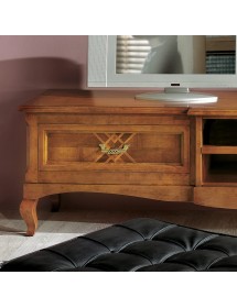 MOBILI 2G Porta tv classico 2 cassetti intarsio Legno bassano 200x55x52 vista frontale