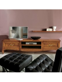 MOBILI 2G Porta tv classico 2 cassetti intarsio Legno bassano 200x55x52 vista frontale