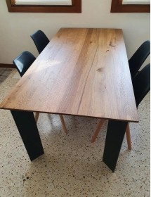 MOBILI 2G - TAVOLO FISSO IN LEGNO ROVERE NODATO 180x90 SPESSORE 4 cm GAMBE METALLO (1664) vista frontale