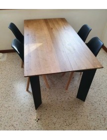 MOBILI 2G - TAVOLO FISSO IN LEGNO ROVERE NODATO 180x90 SPESSORE 4 cm GAMBE METALLO (1664) vista frontale