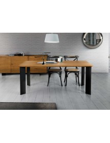 MOBILI 2G - TAVOLO FISSO IN LEGNO ROVERE NODATO 250x100 SPESSORE 4 cm GAMBE METALLO (1672) vista frontale
