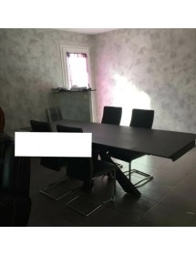 MOBILI 2G - TAVOLO BIG TABLE PIANO VETRO CERAMICA FINITURA PIETRA NERA MISURA L.160 P.90 H.76(APERTO 240 CM) (02) vista frontale