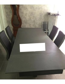 MOBILI 2G - TAVOLO BIG TABLE PIANO VETRO CERAMICA FINITURA PIETRA NERA MISURA L.160 P.90 H.76(APERTO 240 CM) (02) vista frontale