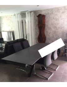 MOBILI 2G - TAVOLO BIG TABLE PIANO VETRO CERAMICA FINITURA PIETRA NERA MISURA L.160 P.90 H.76(APERTO 240 CM) (02) vista frontale