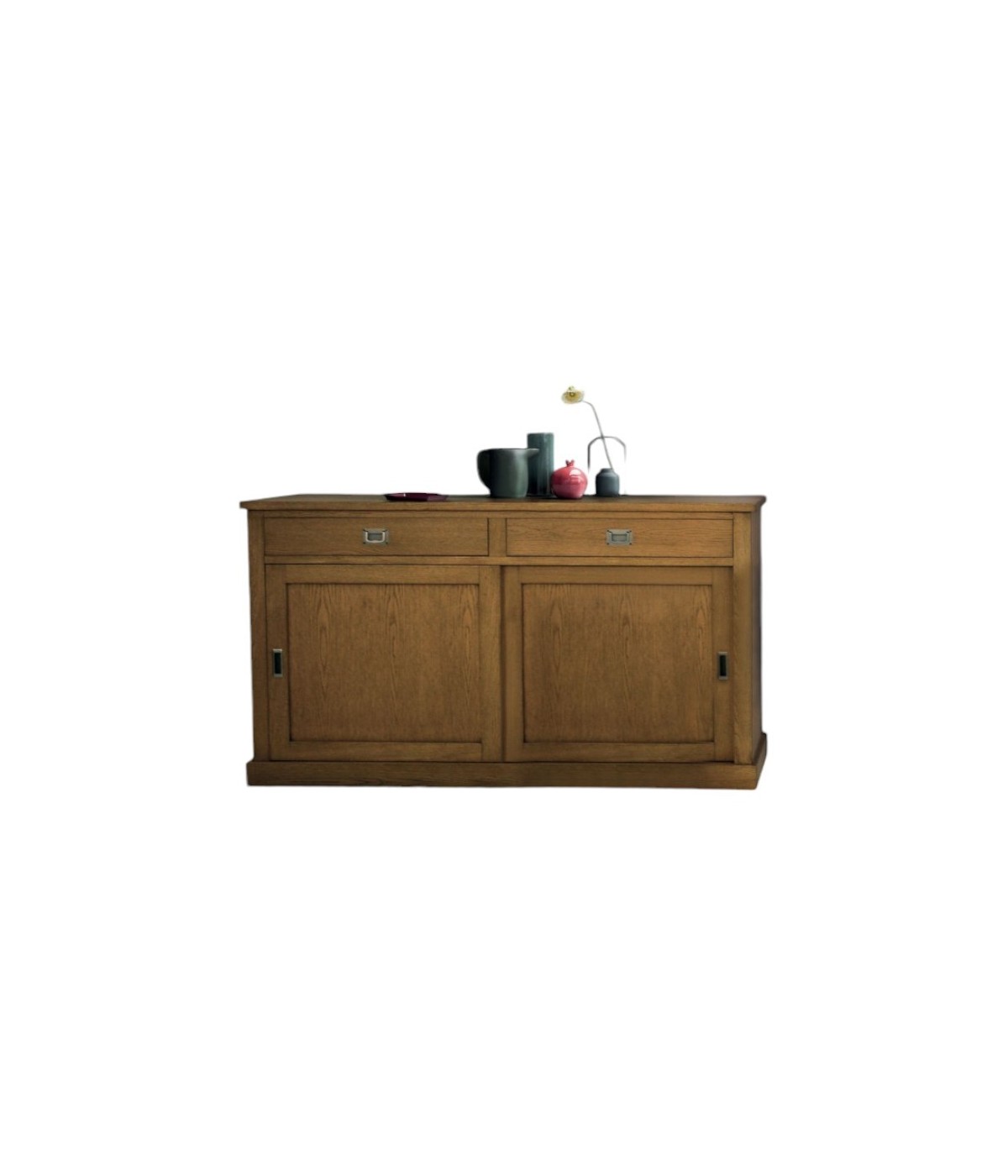 MOBILI 2G - MADIA CREDENZA 2 ANTE SCORREVOLI 2 CASSETTI ROVERE NODATO 150X50X90H (1641) VISTA FRONTALE