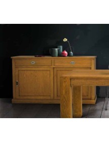 MOBILI 2G - MADIA CREDENZA 2 ANTE SCORREVOLI 2 CASSETTI ROVERE NODATO 150X50X90H (1641) VISTA FRONTALE