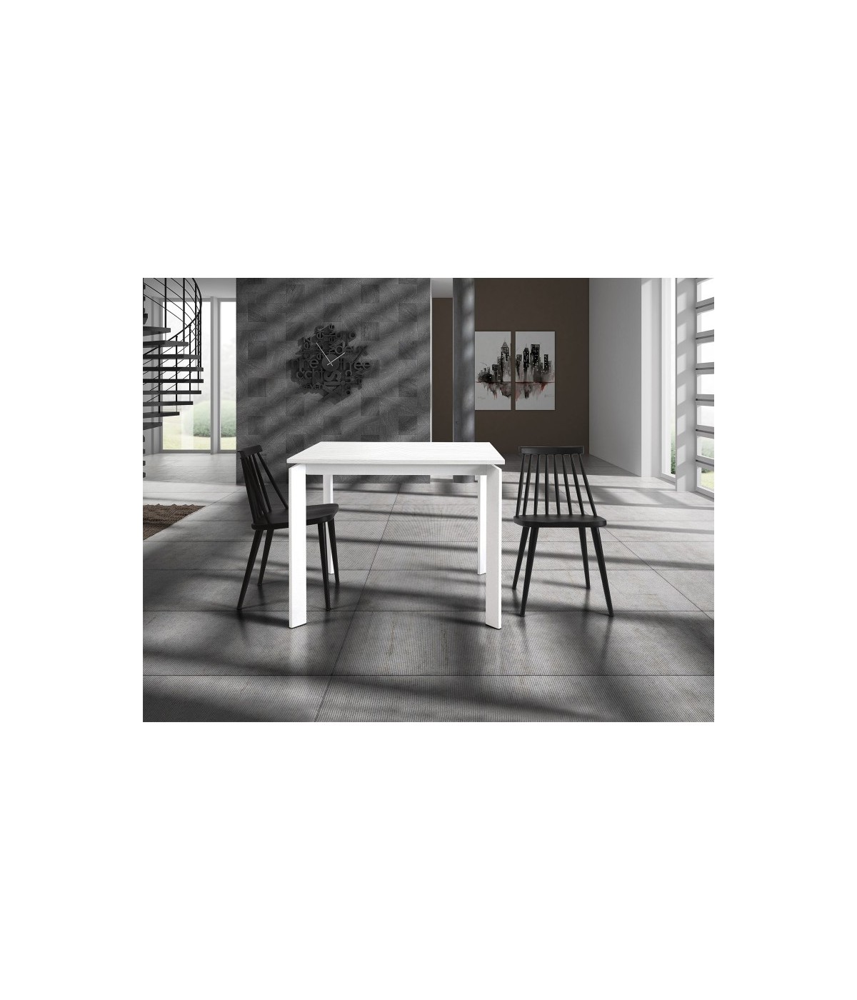 MOBILI 2G - TAVOLO MODERNO ALLUNGABILE BIANCO FRASSINATO 90x90x78H (833) VISTA FRONTALE