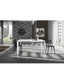 MOBILI 2G - TAVOLO MODERNO ALLUNGABILE BIANCO FRASSINATO 90x90x78H (833) VISTA FRONTALE