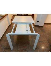 MOBILI 2G - TAVOLO MODERNO ALLUNGABILE BIANCO FRASSINATO 90x90x78H (833) VISTA FRONTALE