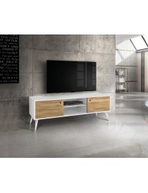 MOBILI 2G - PORTA TV IN LEGNO ABETE SPAZZOLATO NATURALE/BIANCO 160X45X55 (885) vista frontale
