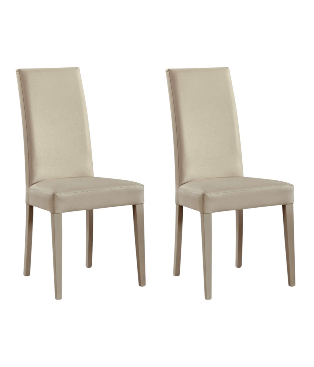 MOBILI 2G - SET 2 SEDIE MODERNE LEGNO ECOPELLE IMBOTTITA AVORIO (902) VISTA FRONTALE