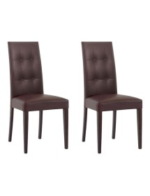 MOBILI 2G - SET 2 SEDIE MODERNE IN ECOPELLE 4 BOTTONI MARRONE (676) VISTA FRONTALE