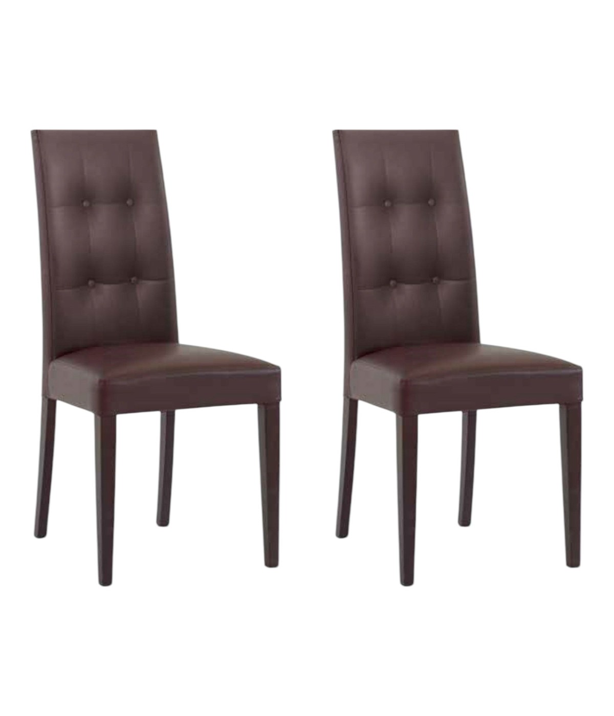 MOBILI 2G - SET 2 SEDIE MODERNE IN ECOPELLE 4 BOTTONI MARRONE (676) VISTA FRONTALE
