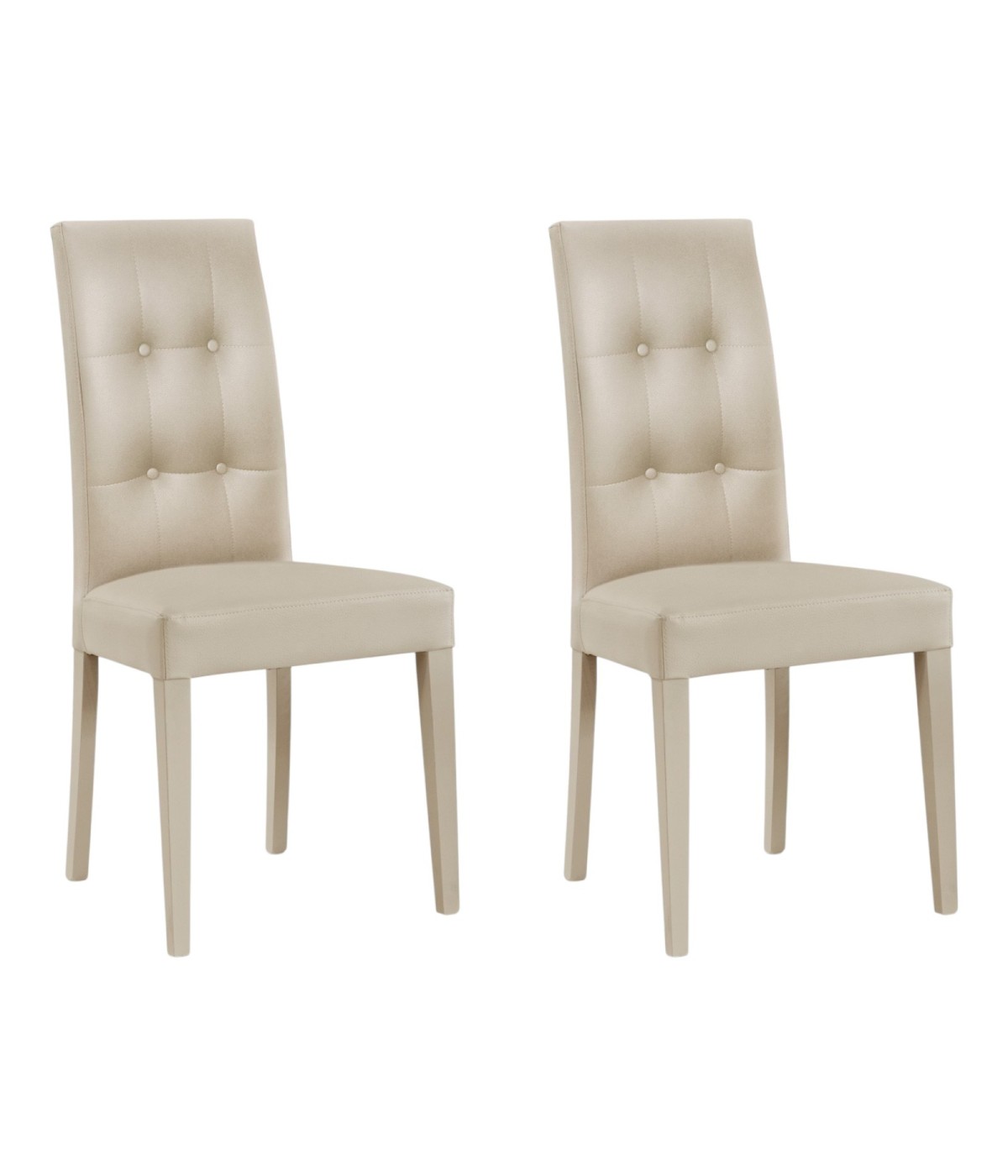 MOBILI 2G - SET 2 SEDIE MODERNE LEGNO ECOPELLE IMBOTTITA BEIGE CON BOTTONI (901) VISTA FRONTALE