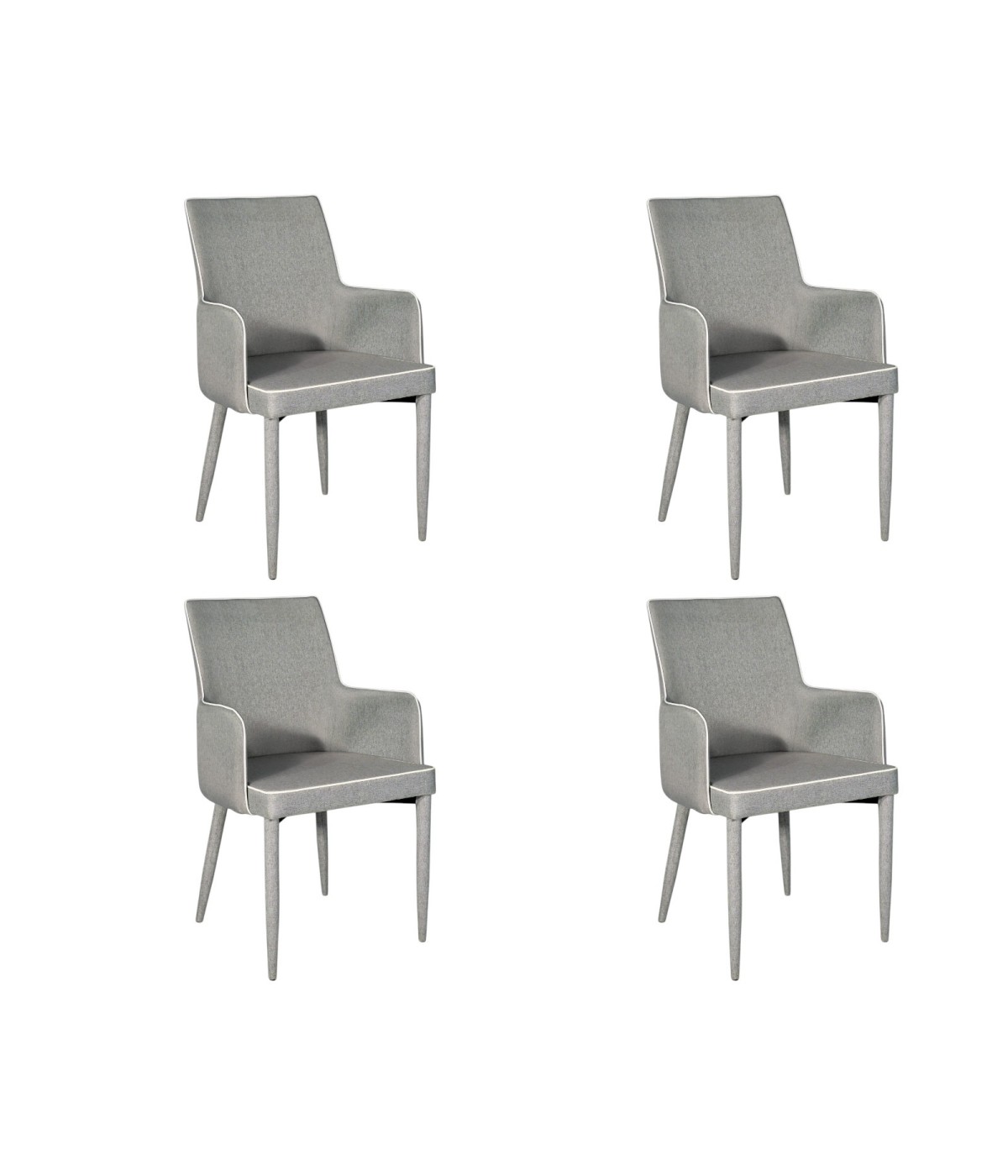MOBILI 2G - SET 4 SEDIE IN TESSUTO GRIGIO CON BORDO BIANCO MISURE L.55 H.89 P.54 HS.49 (904) vista frontale