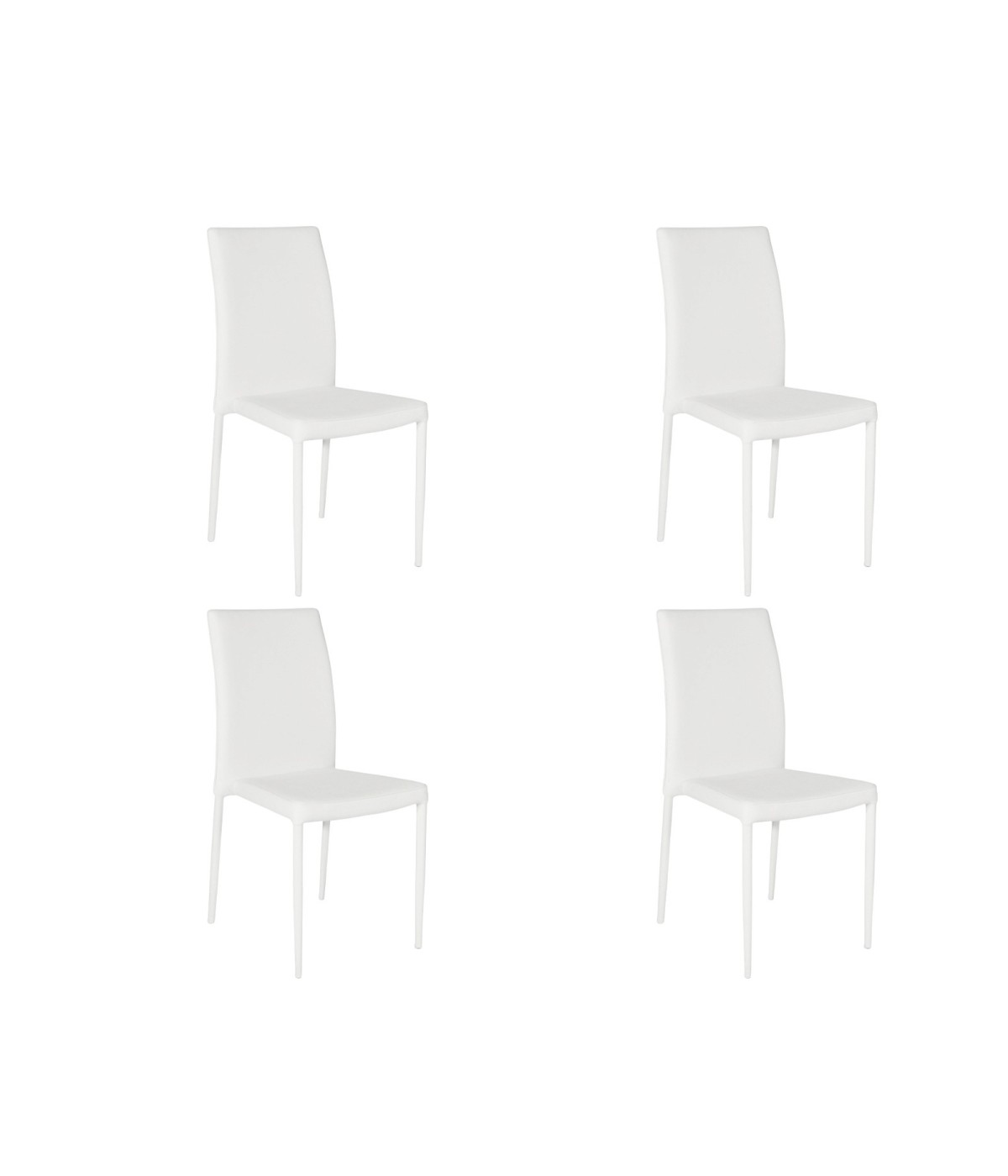 MOBILI 2G - SET 4 SEDIE MODERNE IN ECOPELLE BIANCA CON STRUTTURA IN METALLO (709) vista frontale