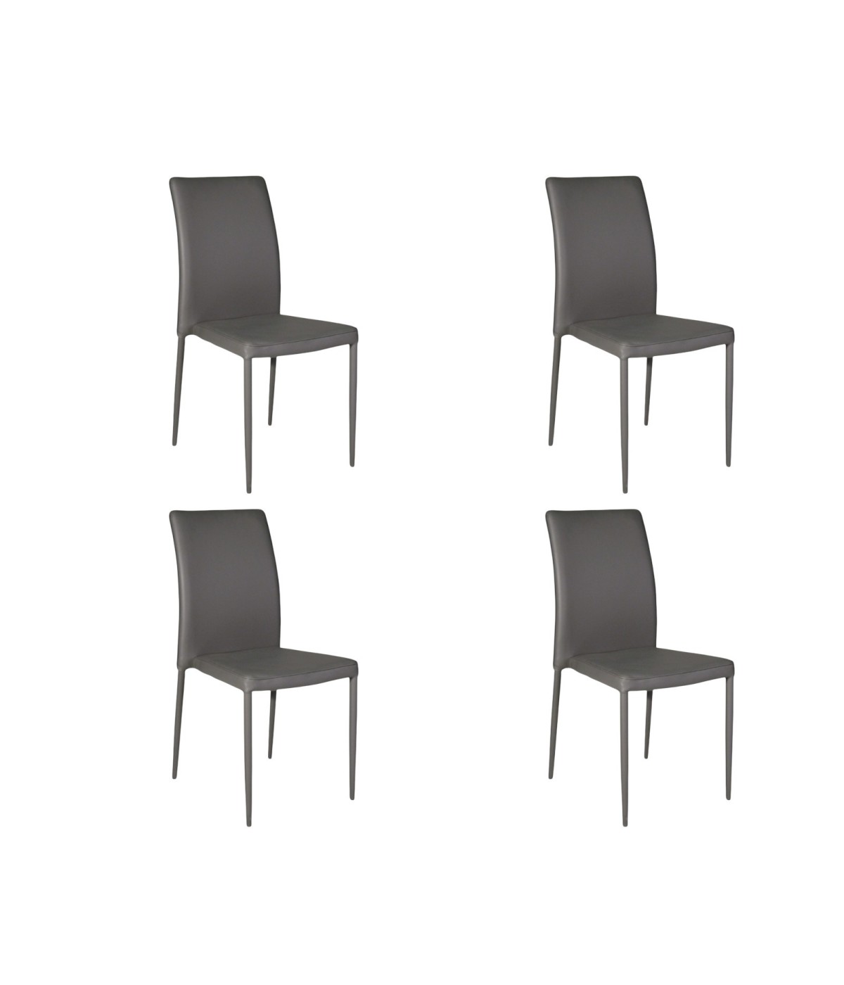 MOBILI 2G - SET 4 SEDIE MODERNE IN ECOPELLE GRIGIO SCURO CON STRUTTURA IN METALLO (713) vista frontale