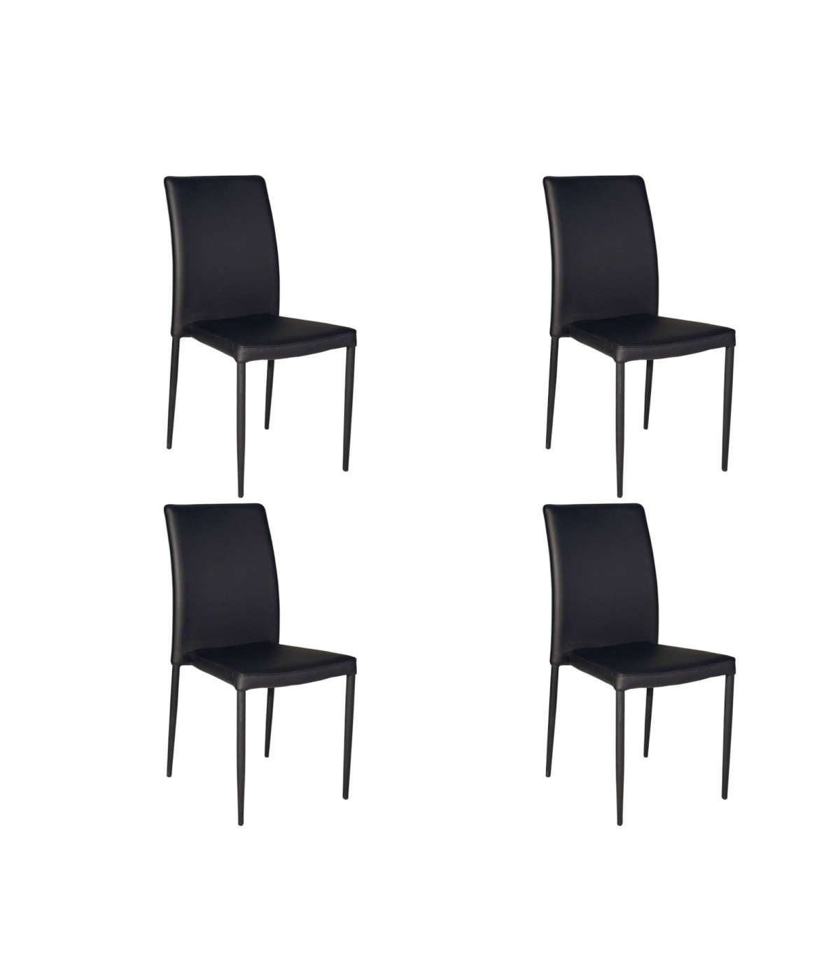 MOBILI 2G - SET 4 SEDIE MODERNE IN ECOPELLE NERA CON STRUTTURA IN METALLO (711) vista frontale