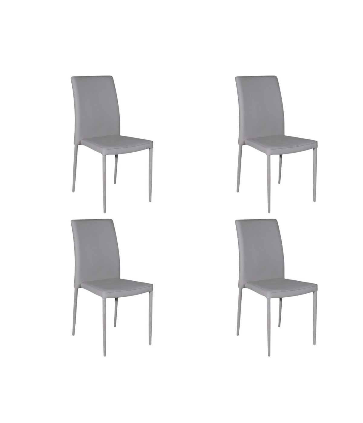 MOBILI 2G - SET 4 SEDIE MODERNE IN ECOPELLE GRIGIO CHIARO CON STRUTTURA IN METALLO (712) vista frontale