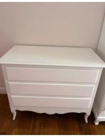 Gruppo 1 Cassettiera 2 Comodini legno shabby bianco opaco