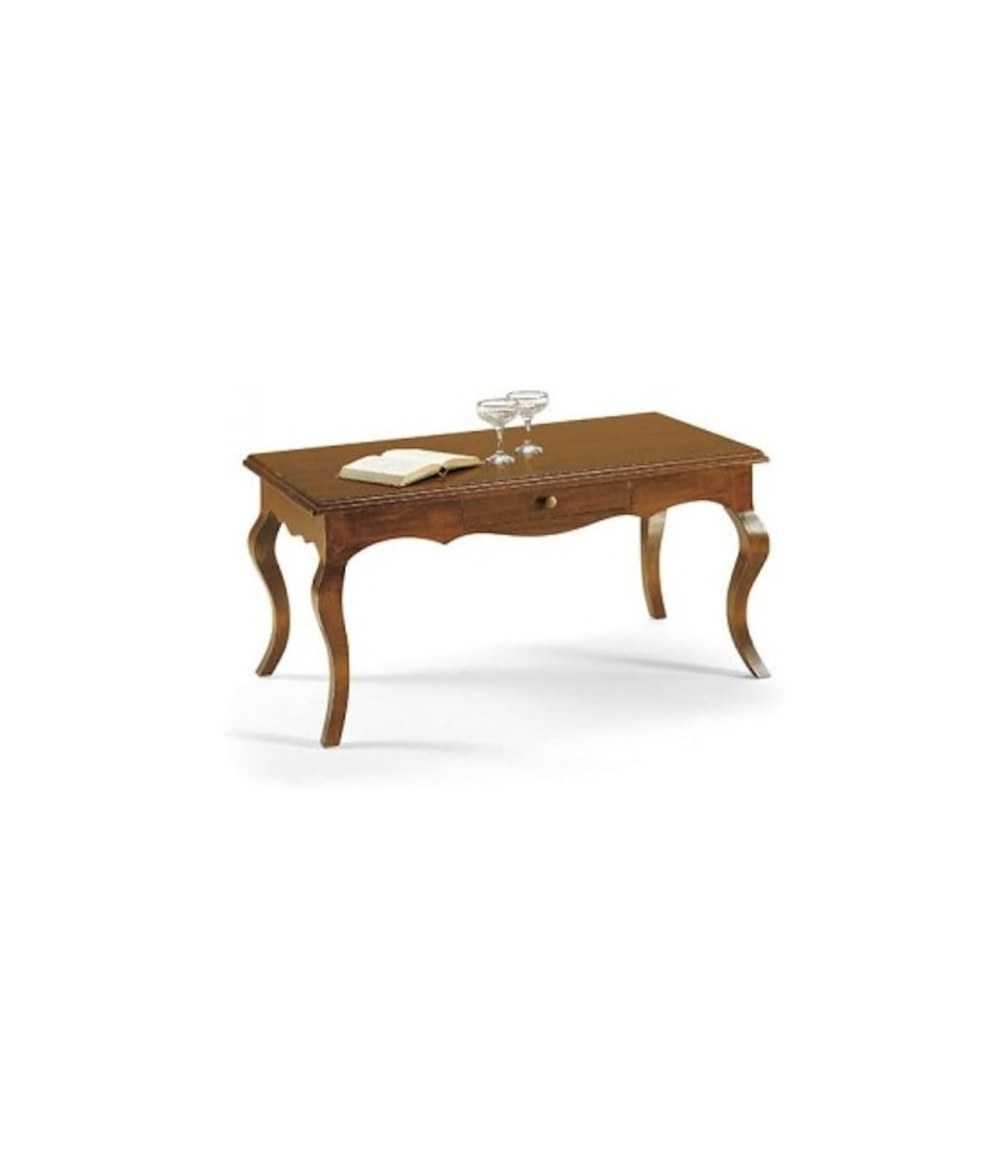 MOBILI 2G - TAVOLINO RETTANGOLARE CLASSICO LEGNO TINTA NOCE L.100 P.50 H.45 (549) vista frontale