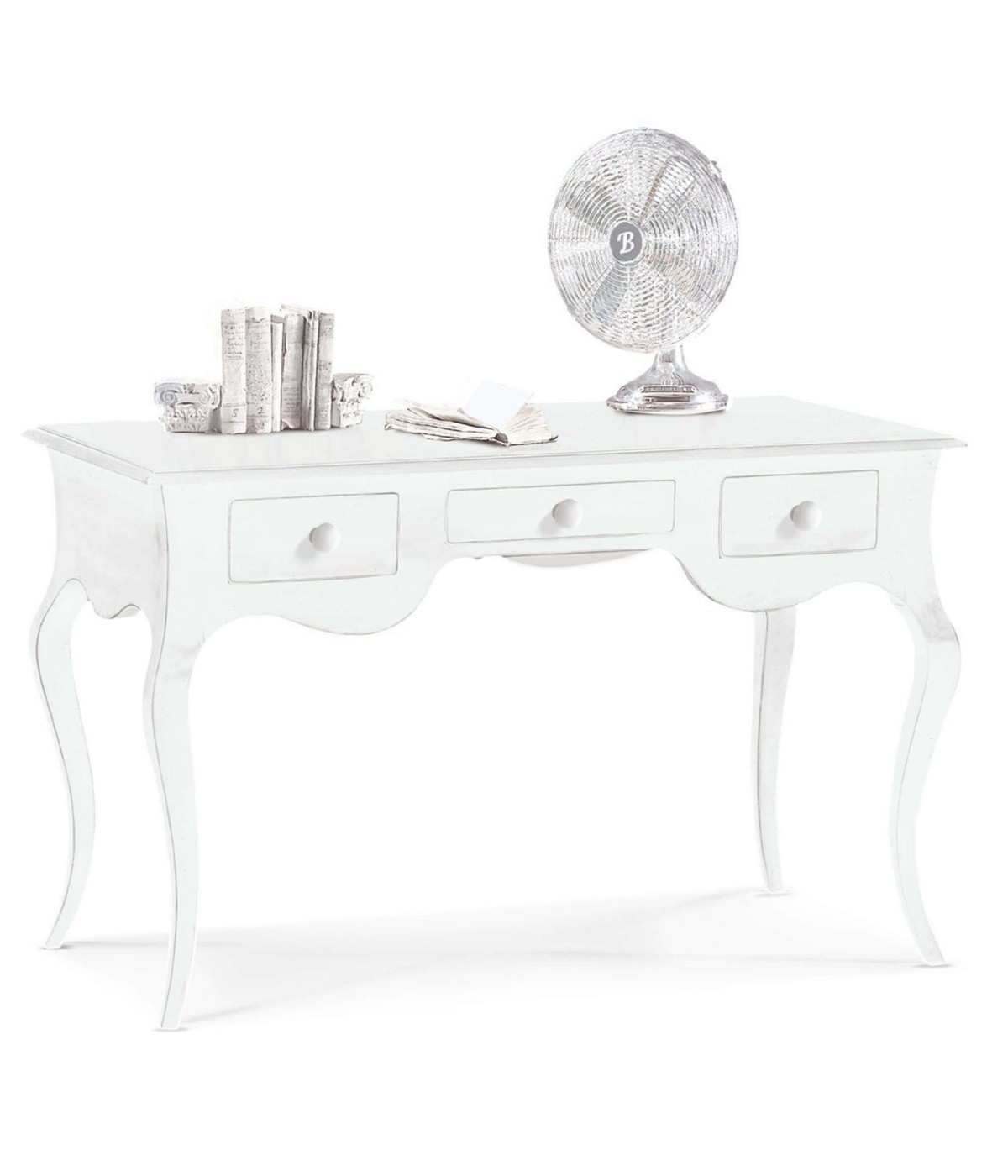 MOBILI 2G - SCRIVANIA ARTE POVERA 3 CASSETTI LEGNO BIANCO 130x75x80 (1354) vista frontale