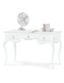 MOBILI 2G - SCRIVANIA ARTE POVERA 3 CASSETTI LEGNO BIANCO 130x75x80 (1354) vista frontale