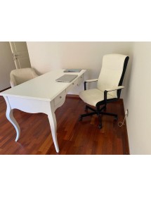 MOBILI 2G - SCRIVANIA ARTE POVERA 3 CASSETTI LEGNO BIANCO 130x75x80 (1354) vista frontale