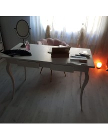 MOBILI 2G - SCRIVANIA 2 CASSETTI LEGNO BIANCO ARTE POVERA 120X60X78 (1304) vista frontale