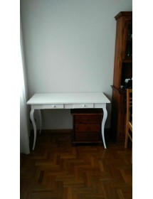 MOBILI 2G - SCRIVANIA 2 CASSETTI LEGNO BIANCO ARTE POVERA 120X60X78 (1304) vista frontale