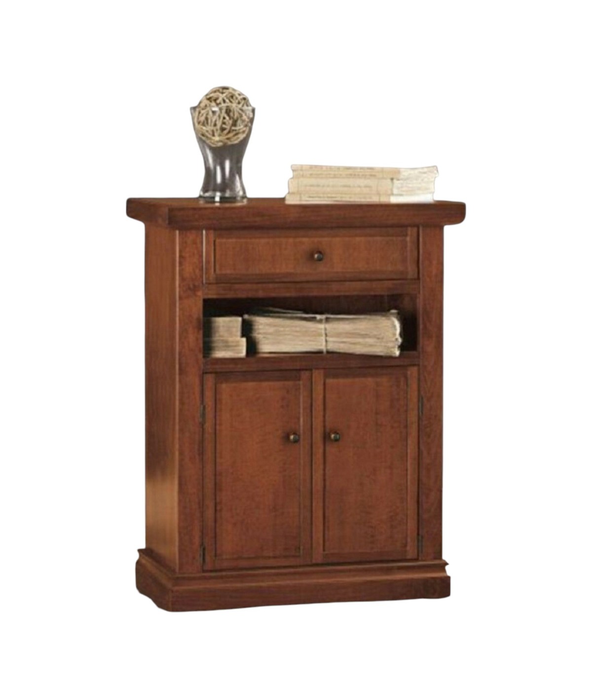 MOBILI 2G - PORTA TELEFONO ARTE POVERA 2 PORTE LEGNO TINTA NOCE 60X36X78 (374) vista frontale