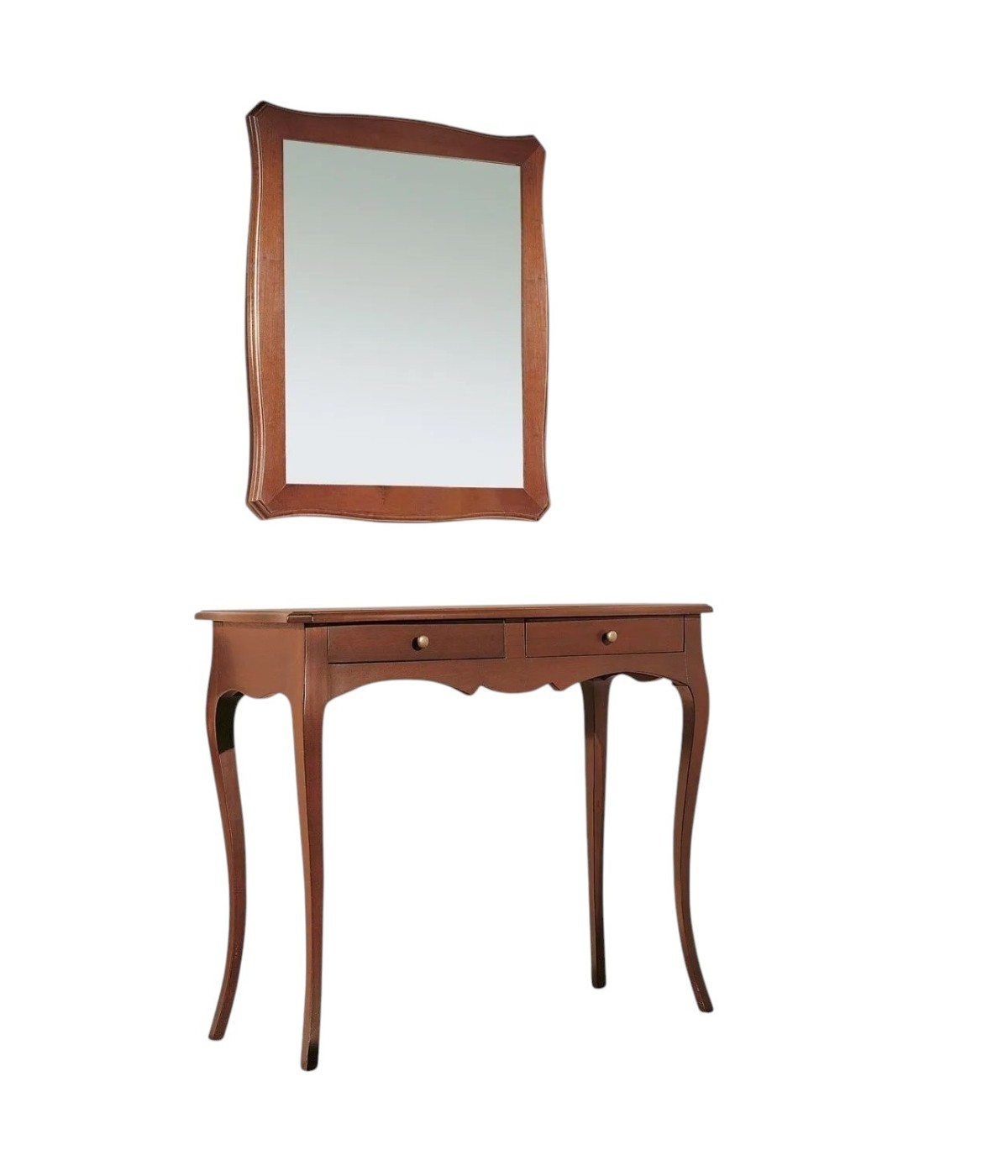MOBILI 2G - CONSOLLE CON SPECCHIO IN LEGNO TINTA NOCE ARTE POVERA (537+538) VISTA FRONTALE